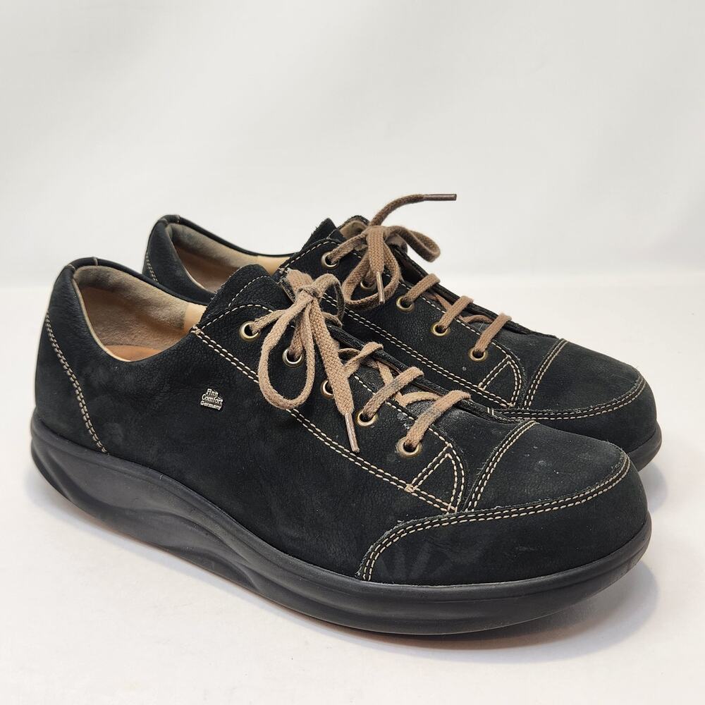 Finn Comfort Ikebukuro Black Nubuck Walking Shoes Women Size 7.5 W Casual Oxford